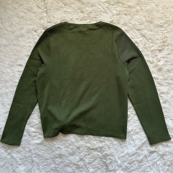 Madewell Top Elwood Knot Front Long Sleeve Jacquard Palm Tree Green XXL NWOT - Picture 6 of 13